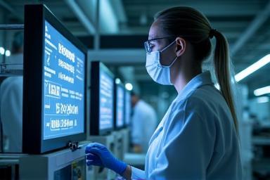 Technician analysing product with AI vision system
